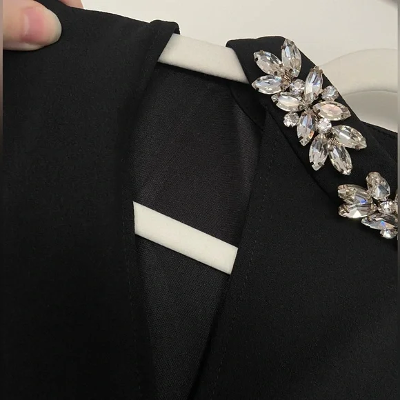 Black A line formal high neck dress with cap sleeves and crystal neckline​ - Picture 7 of 10